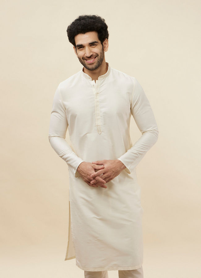 Manyawar Off White Plain Kurta Pajama - India shopping