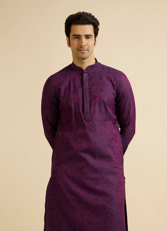 Manyawar Purple Floral Jaal Patterned Kurta Set - India shopping