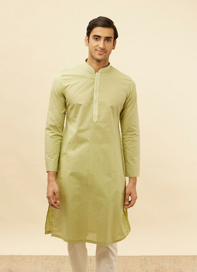 Manyawar Apple Green Speck Patterned Kurta Set - India shopping