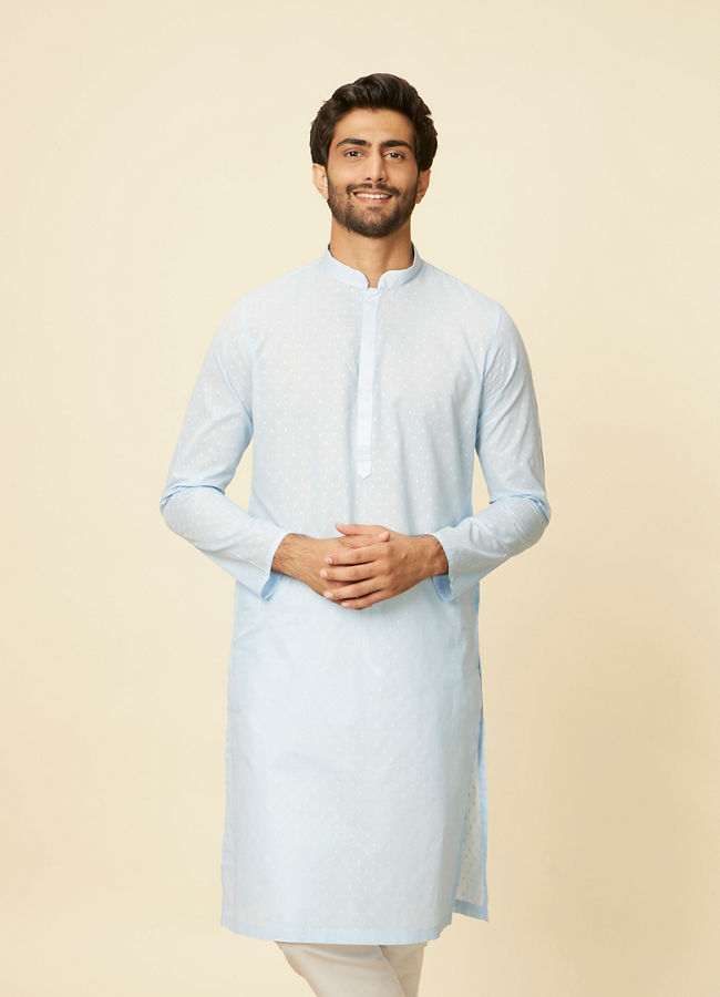 Manyawar Light Blue Polka Dot Printed Kurta Set - India shopping
