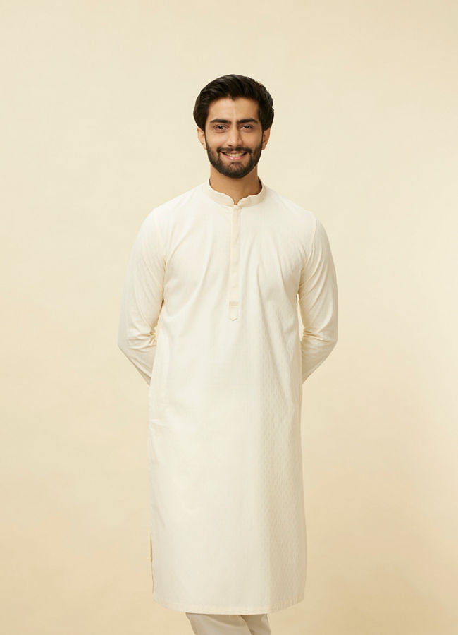 Manyawar Delicate White Embroidered Neckline Kurta Set - India shopping