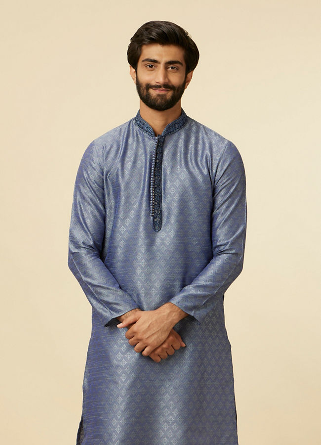 Manyawar Mid Blue Buta Diamond Patterned Kurta Set - India shopping