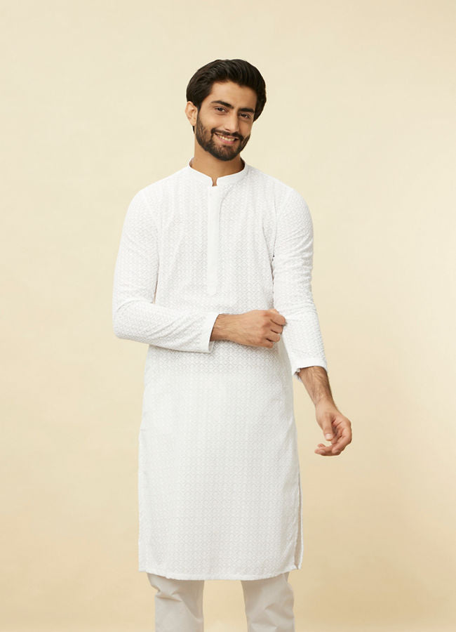 Manyawar Pristine White Chikankari Kurta Set - India shopping