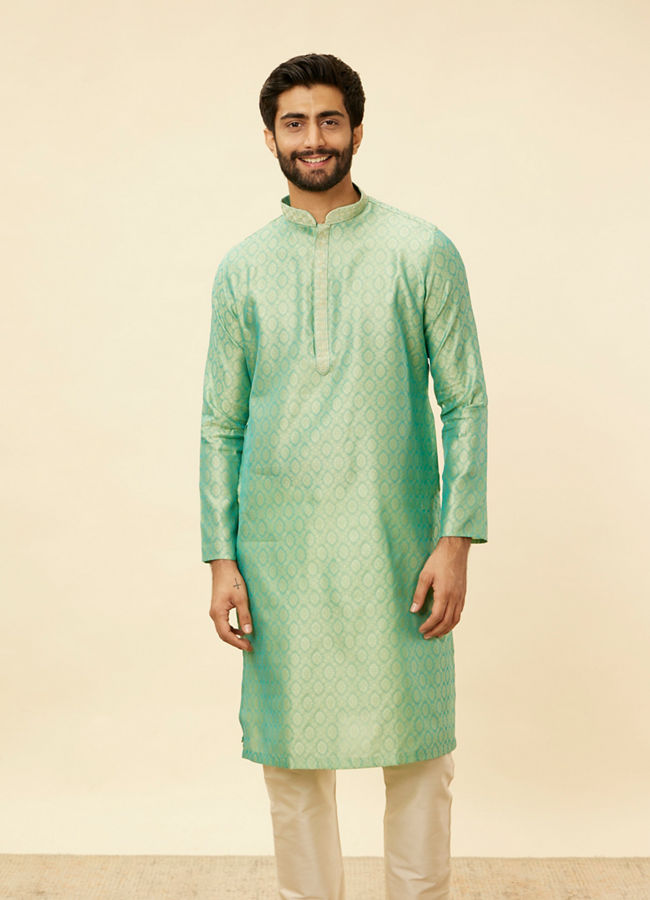 Manyawar Mint Green Shankh Motif Kurta Set - India shopping