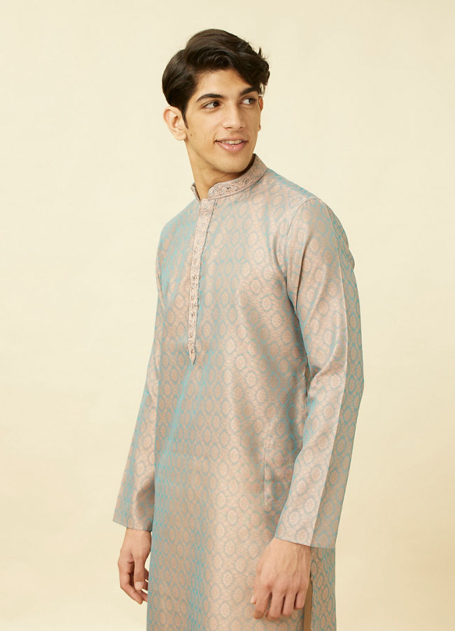 Manyawar Blissful Blue and Copper Floral Medallion Patterned Kurta Set - India shopping