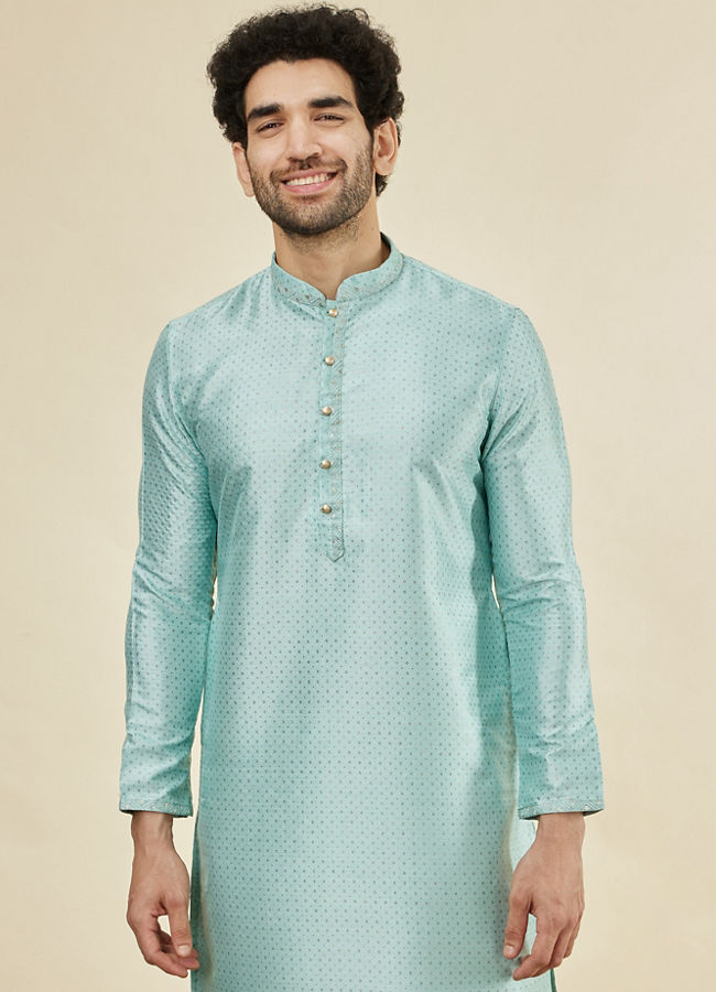 Manyawar Sea Green Foil Printed Kurta Set - India shopping