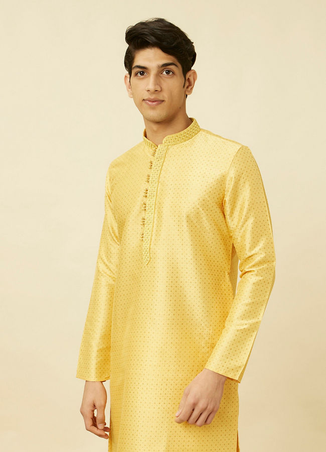 Manyawar Crayola Yellow Polka Dotted Kurta Set - India shopping