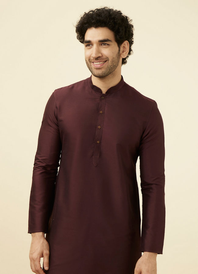 Manyawar Windsor Wine Plain Kurta Set - India shopping