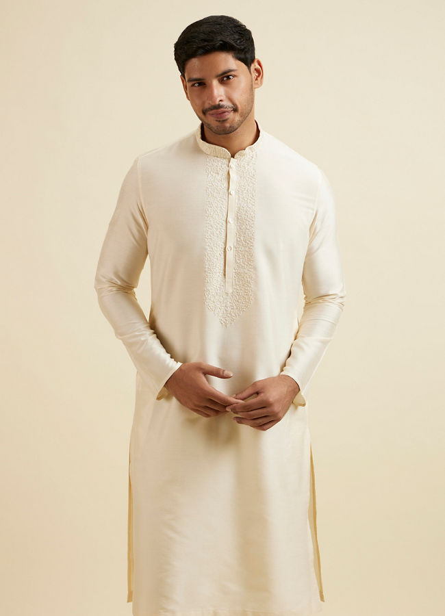Manyawar Bright Cream Embroidered Kurta Set - India shopping