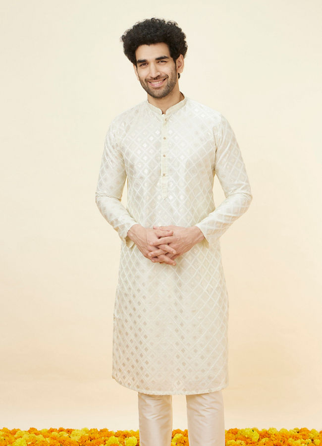 Manyawar Pastel Green Kolam Motif Kurta Set - India shopping