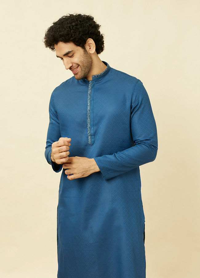 Manyawar Capri Blue Diamond Patterned Kurta Set - India shopping