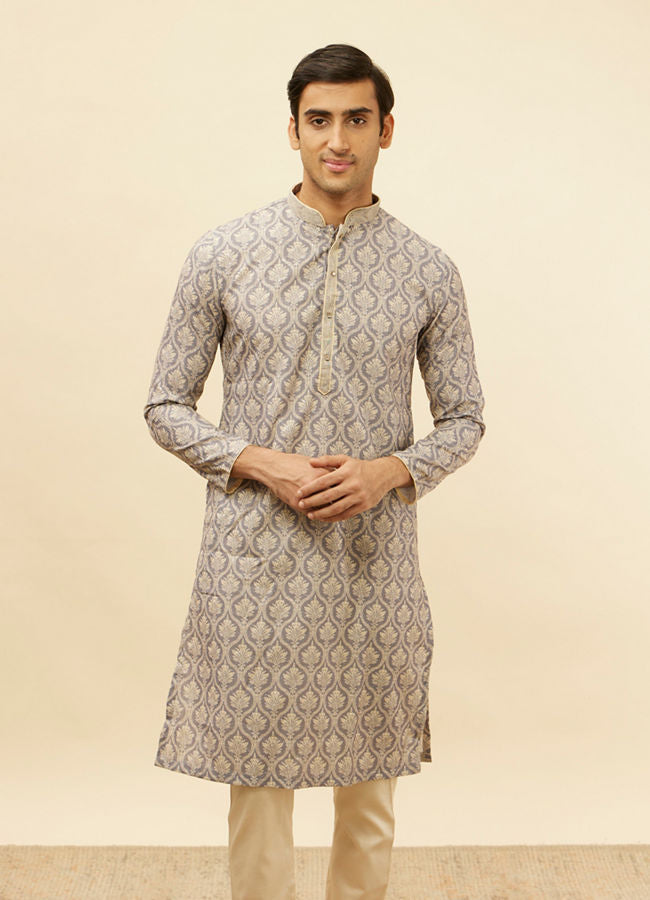 Manyawar Light Purple Jaal Printed Kurta Set - India shopping
