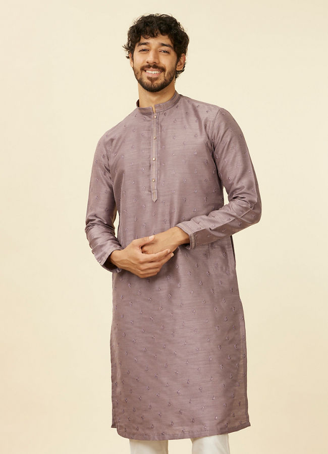 Manyawar Classic Lilac Floral Print Kurta Set - India shopping