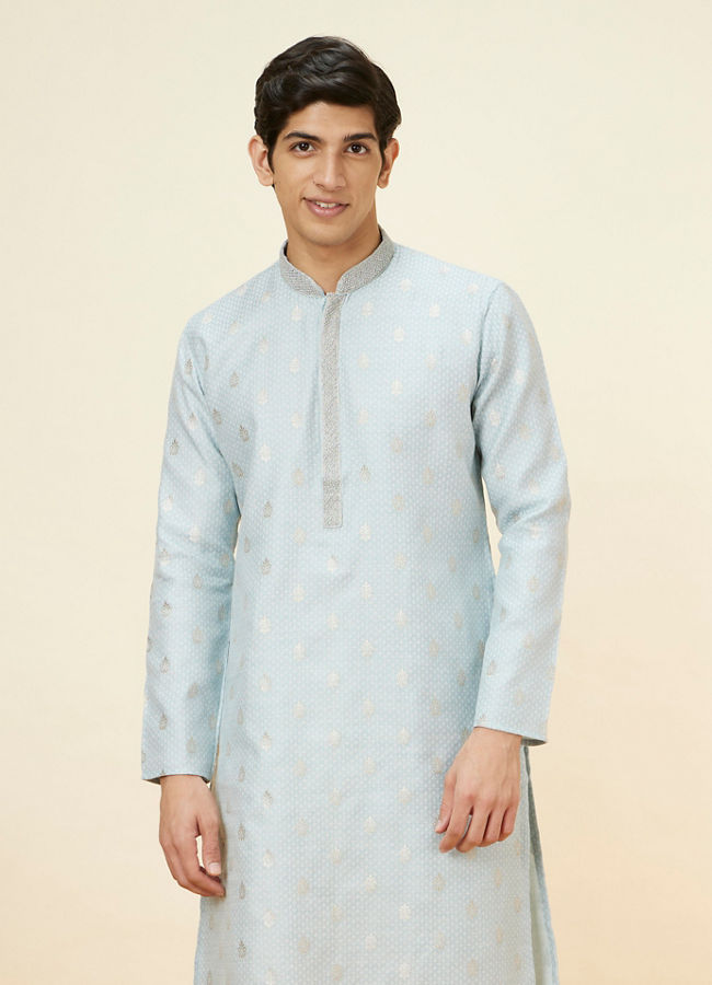 Manyawar Powder Blue Buta Motif Kurta Set - India shopping