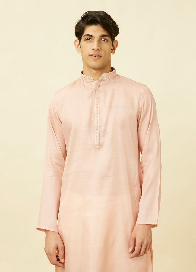 Manyawar Veiled Rose Pink Designed Placket Kurta Set - India shopping