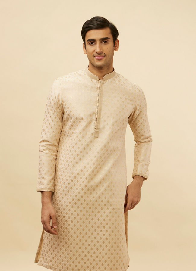Manyawar Golden Beige Buta Patterned Kurta Set - India shopping