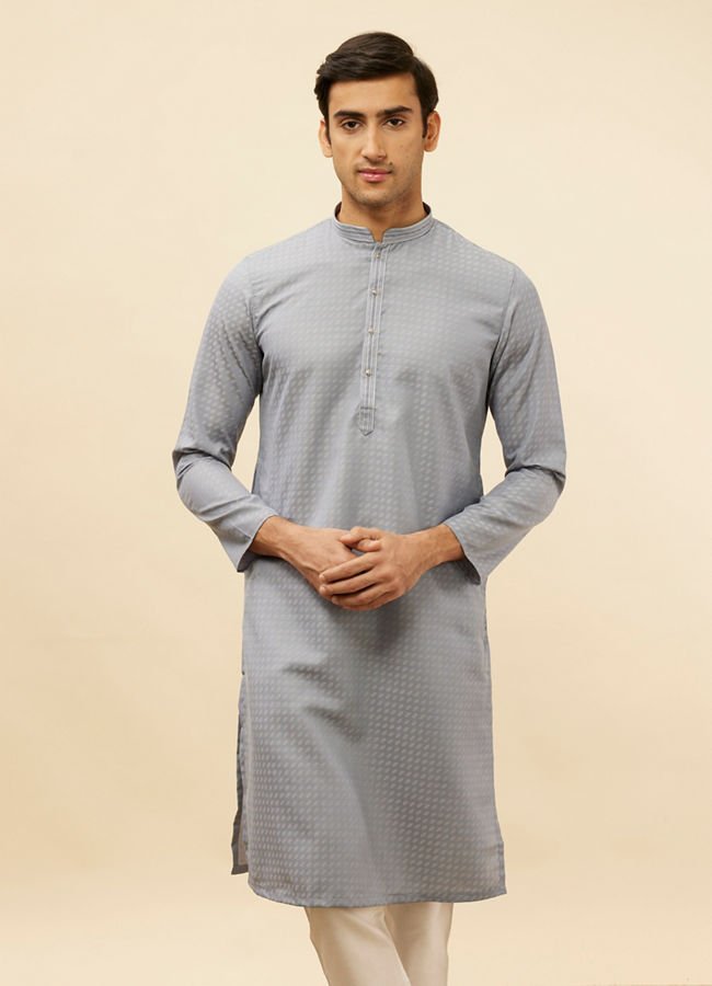 Manyawar Soft Blue Self Patterned Kurta Set - India shopping