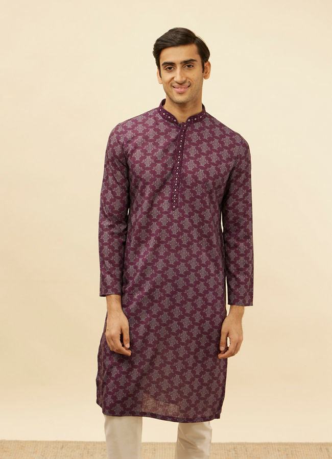 Manyawar Mauve Wine Kaleidoscopic Printed Kurta Set - India shopping