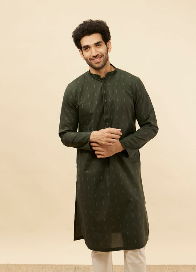 Manyawar Forest Green Diamond Printed Kurta Set - India shopping
