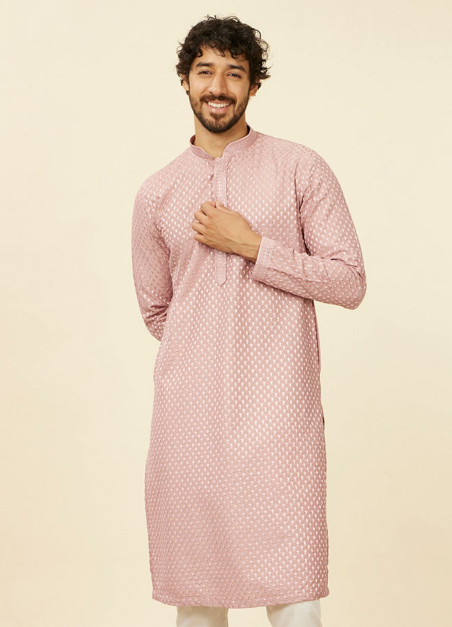 Manyawar Dusty Pink Self Patterned Kurta Set - India shopping