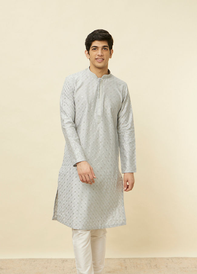 Manyawar Glacier Grey Sequined Patterned Kurta Set - India shopping
