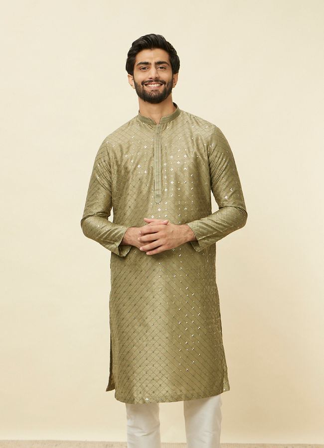 Manyawar Mushroom Grey Sequined Patterned Kurta Set - India shopping