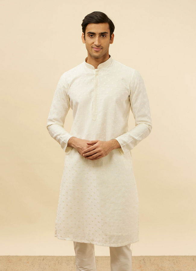 Manyawar Bright Cream Dotted Sequinned Kurta Set - India shopping