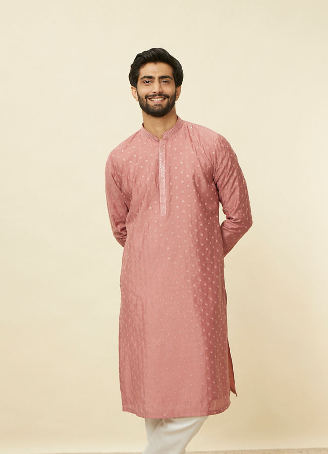 Manyawar Conch Shell Pink Sequined Kurta Set - India shopping