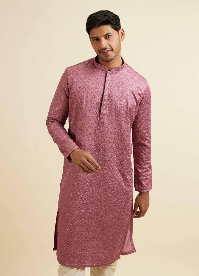 Manyawar Dusty Pink Jaal Patterned Kurta Set - India shopping