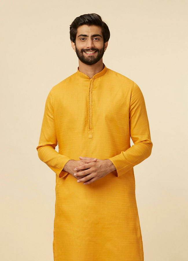 Manyawar Mustard Yellow Classic Kurta Set - India shopping