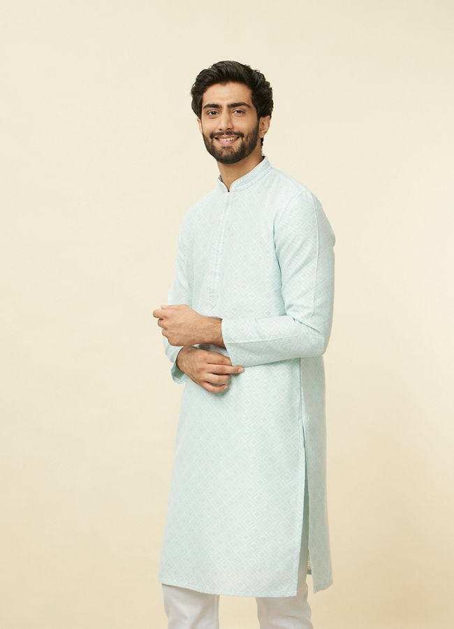 Manyawar Sky Blue Diamond Patterned Kurta Set - India shopping