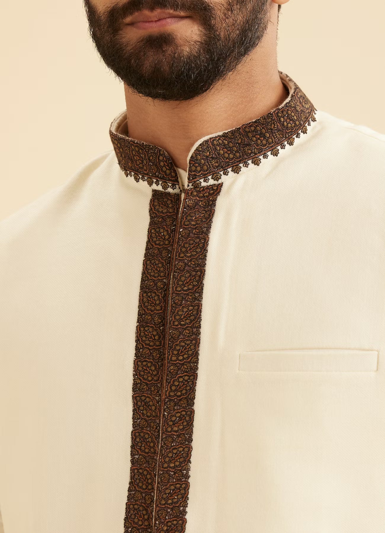 Manyavar Elegant Cream Kurta Jacket Set | Ready To Wear