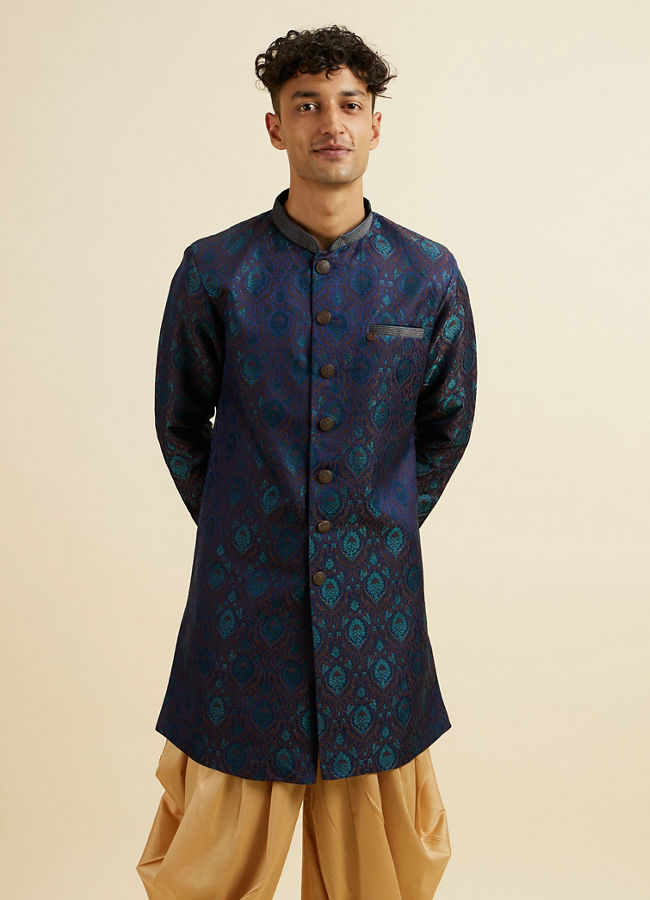 Manyawar Light Grey Paisley Printed Kurta Set - India shopping