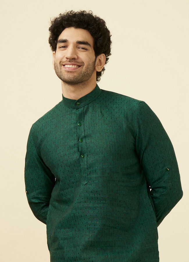 Manyawar Moss Green Self Patterned Kurta - India shopping