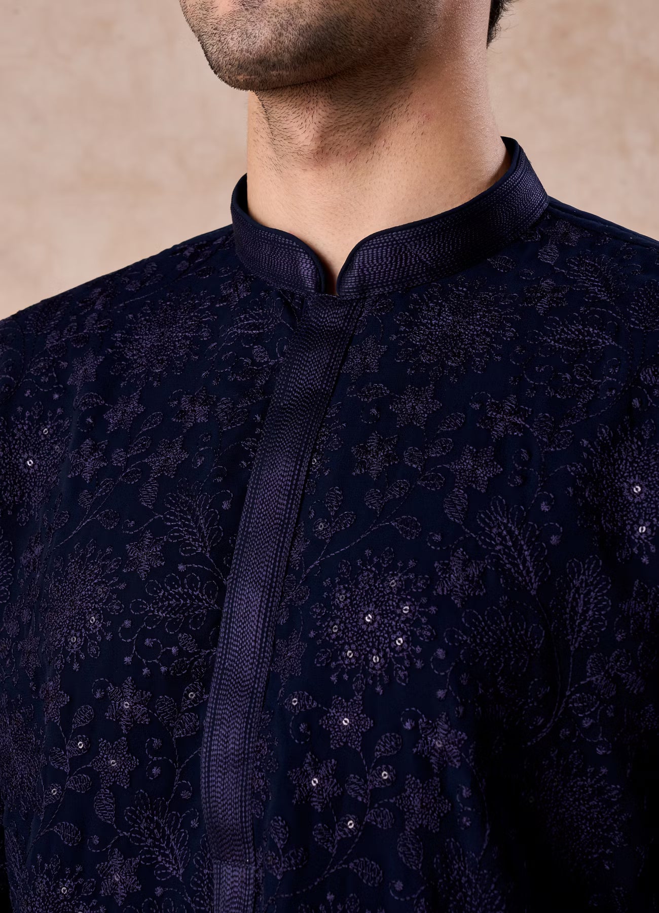 Manyavar Dark Blue Georgette Kurta Pajama | Ready To Wear