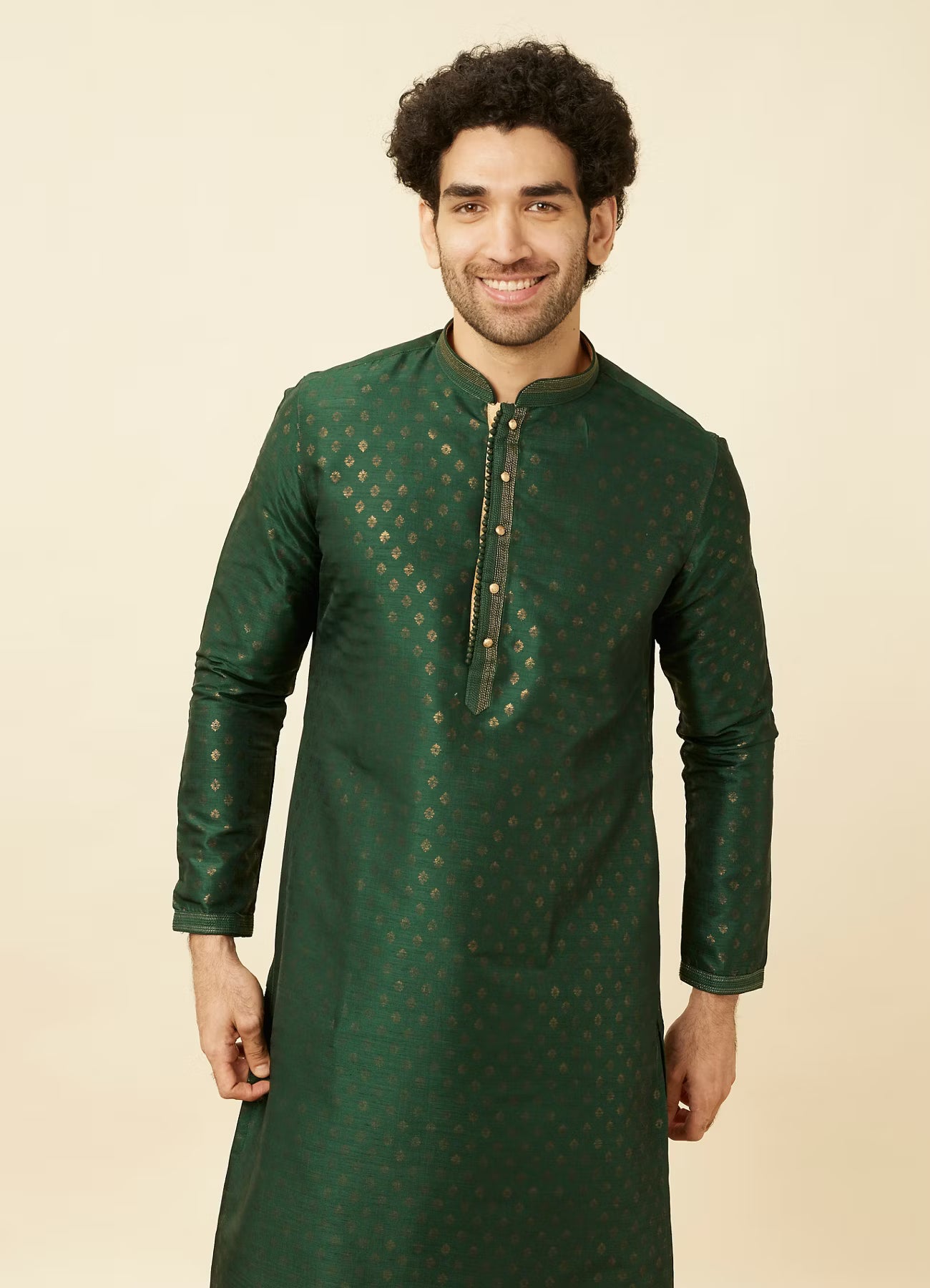 Manyavar Mehendi Forest Green Buti Printed Kurta Set | Ready To Wear
