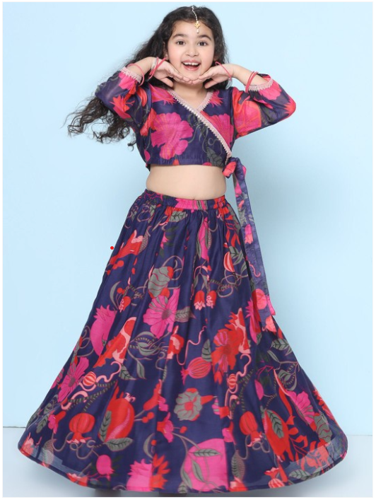 Girls Printed Gotta Patti Ready to Wear Lehenga With Blouse-Bitiya by Bhama - India shopping