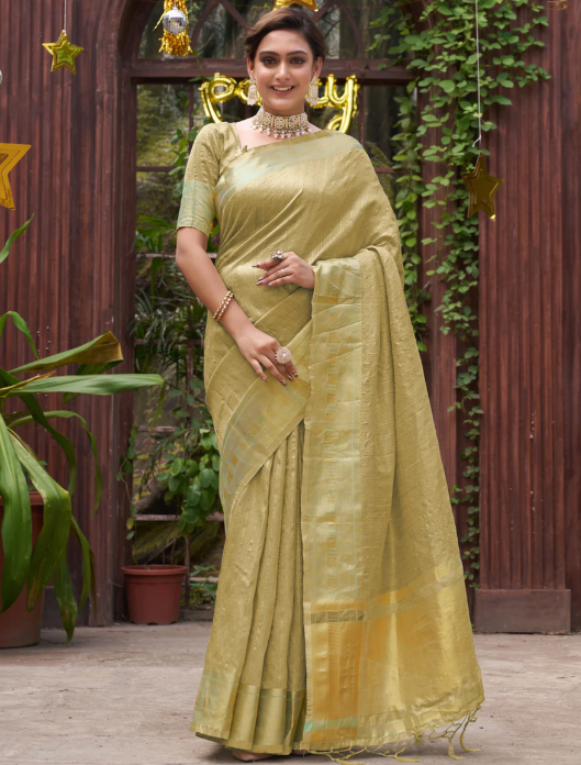 Bansri Gold Lemon Yellow Couple Set Saree and Kurta | Ready To Wear