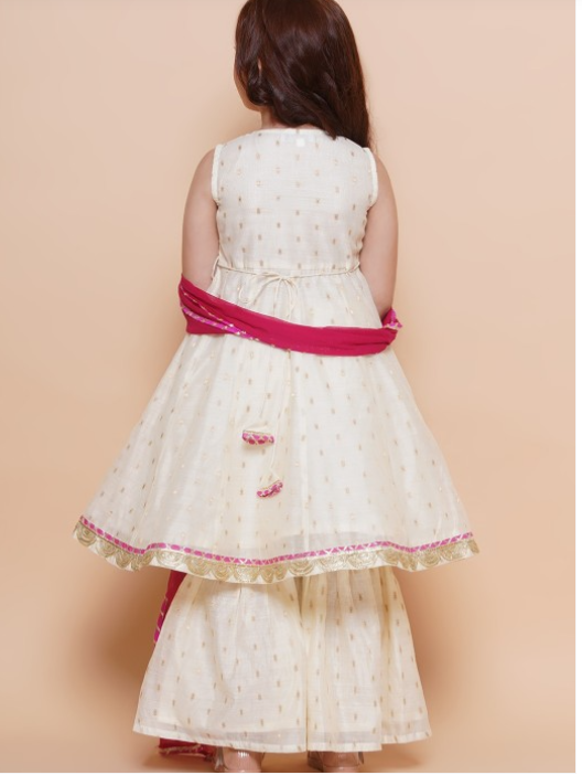 Girls Woven Design Angrakha Gotta Patti Kurta with Sharara & Dupatta - India shopping