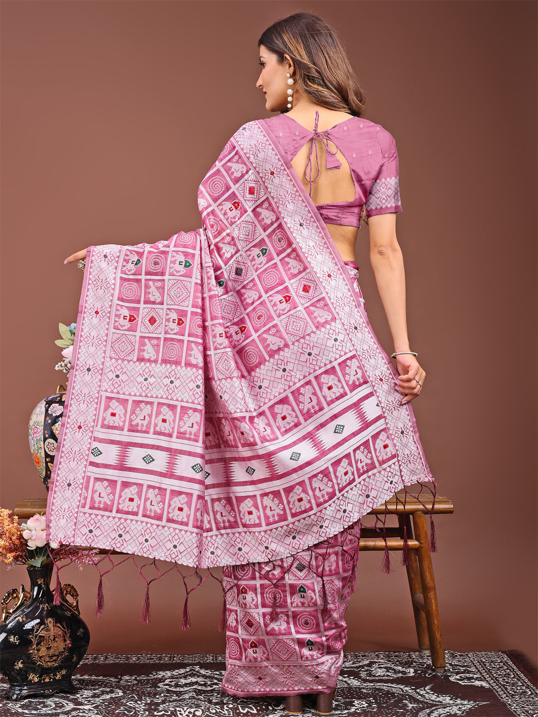 Sitara Sandhya Linen Cotton Saree | Pink Color | Ready To Wear SKU- ASBAD1005