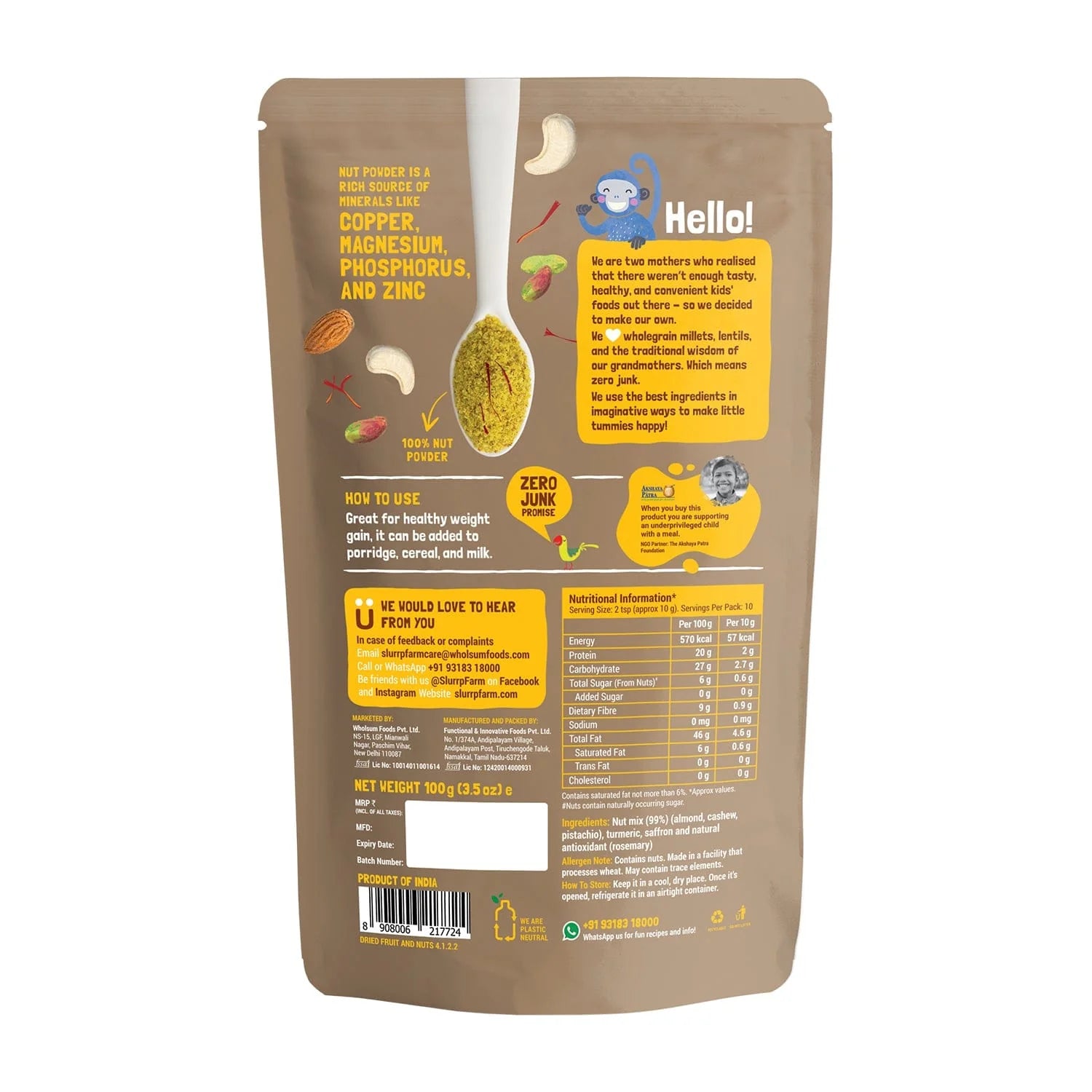 Slurrp Farm 100% Natural Nut Powder | 100 gms