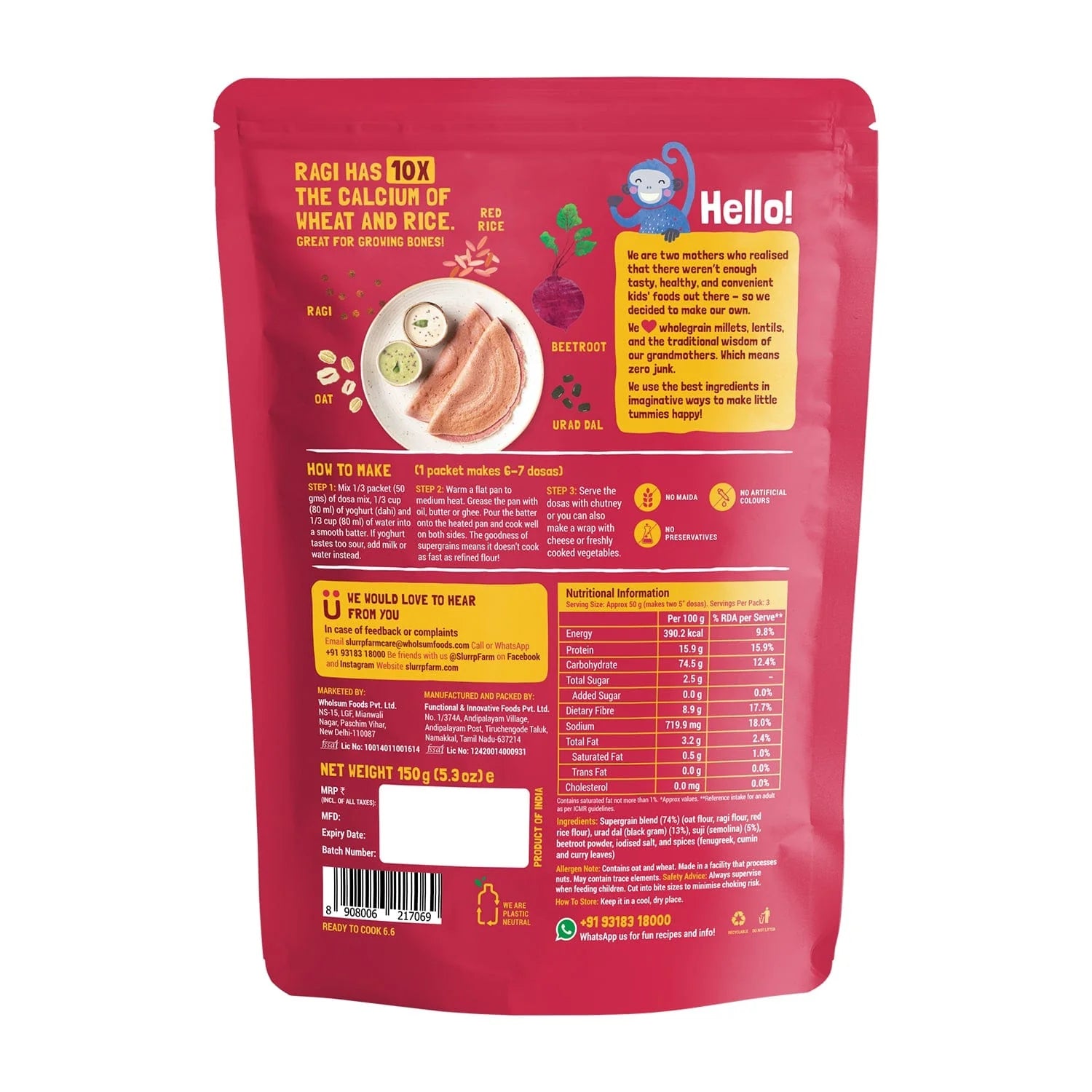 Slurrp Farm Beetroot Dosa Mix| 150 gms