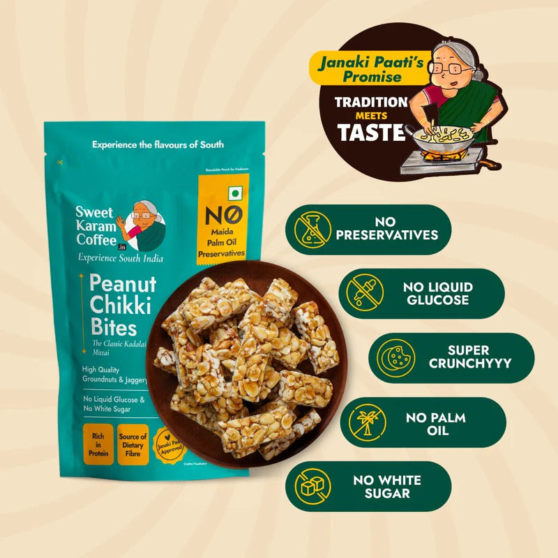 Sweet Karam Coffee Peanut Chikki (Zero White Sugar)- 300 gms