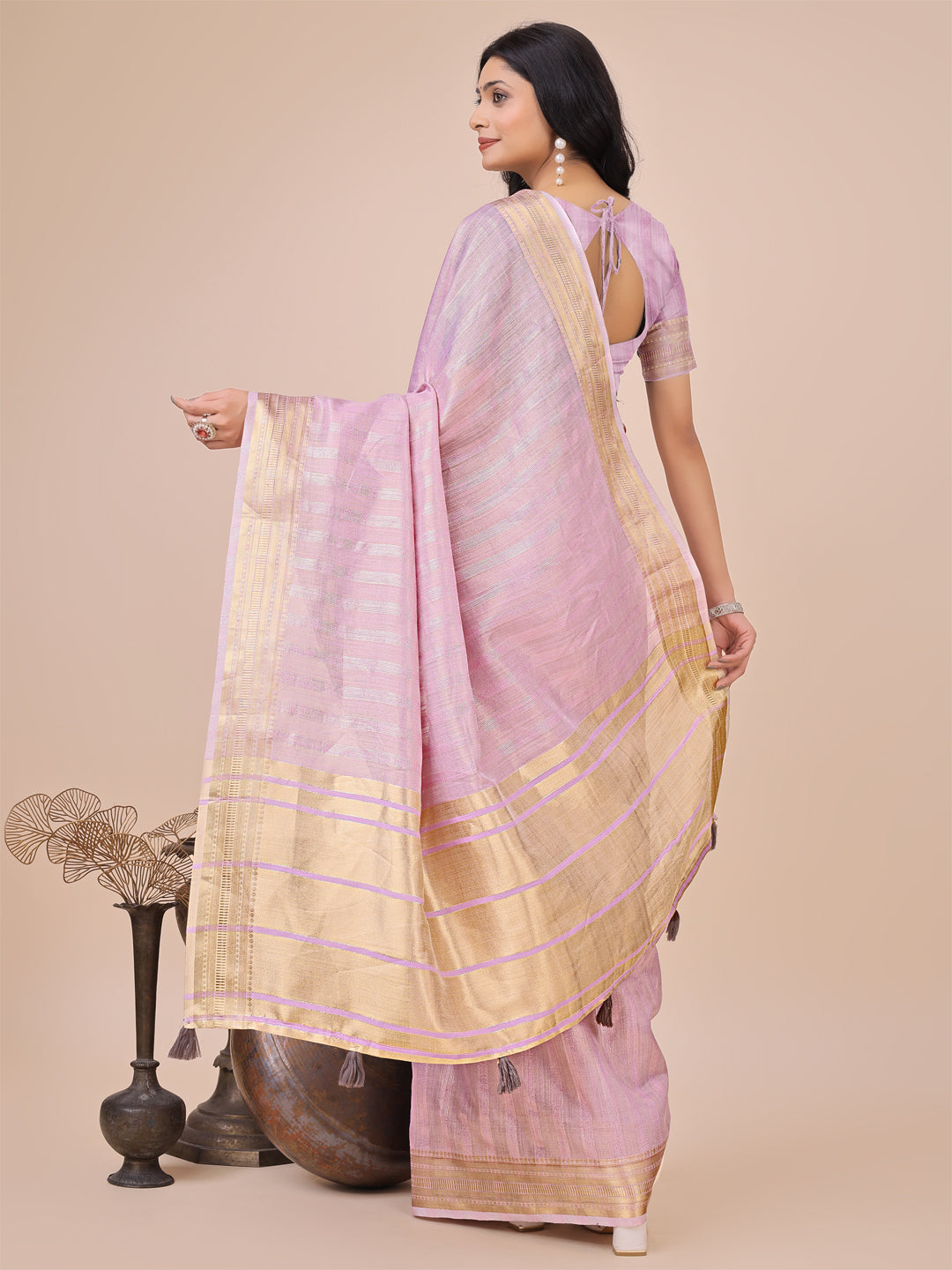 Twilight Nomad Organza Saree |Light Pink Colour| Ready to Wear -SKU- SWSAH1004