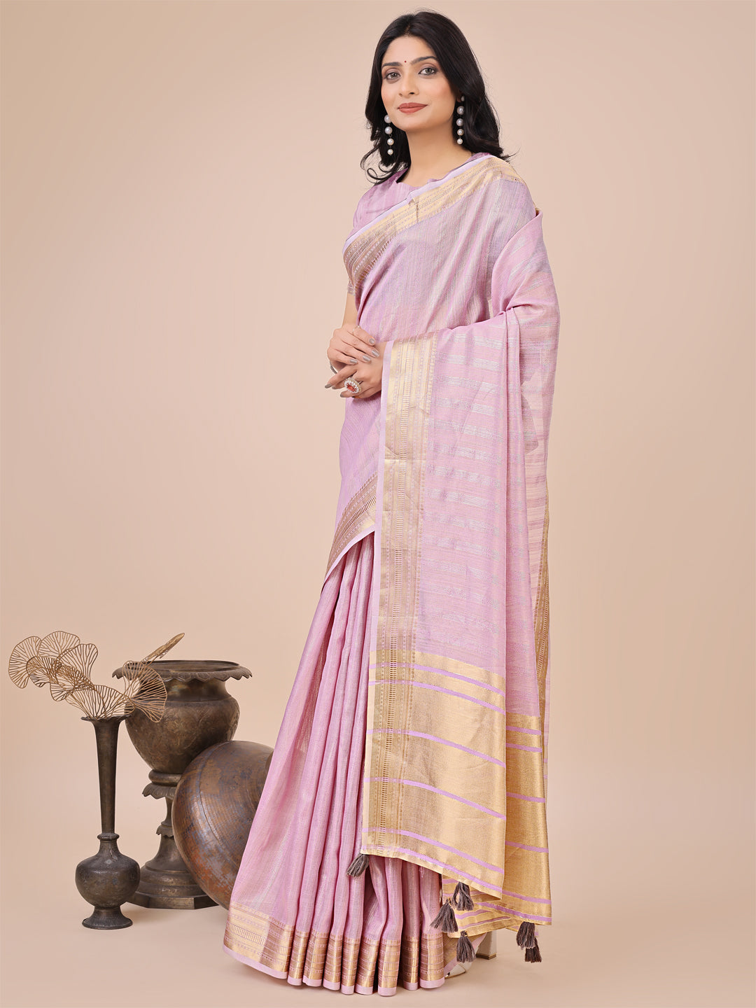 Twilight Nomad Organza Saree |Light Pink Colour| Ready to Wear -SKU- SWSAH1004