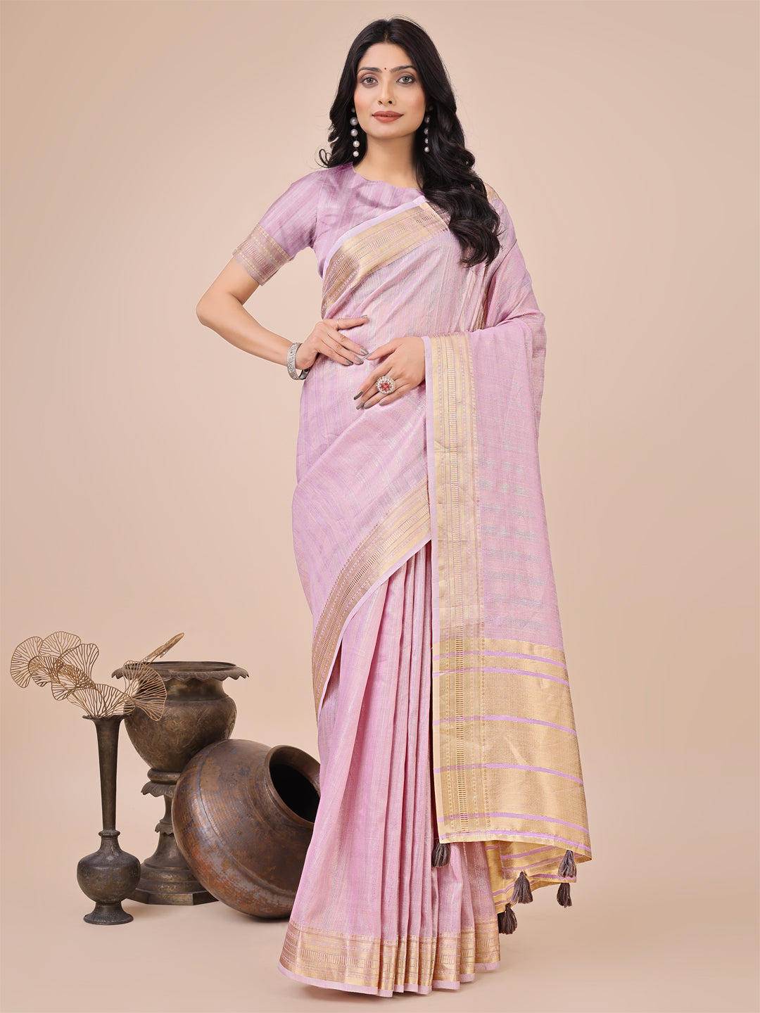 Twilight Nomad Organza Saree |Light Pink Colour| Ready to Wear -SKU- SWSAH1004