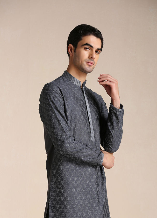 Manyawar Anchor Grey Patterned Kurta Set - India shopping