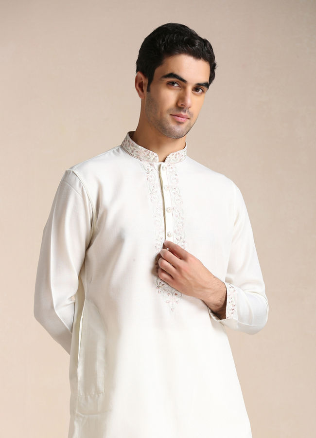 Manyawar Cream Kashmiri Embroidery Kurta Set - India shopping