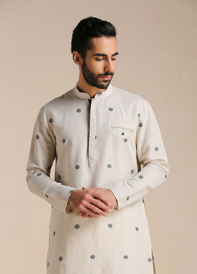 Manyawar Light Beige Printed Casual Kurta - India shopping