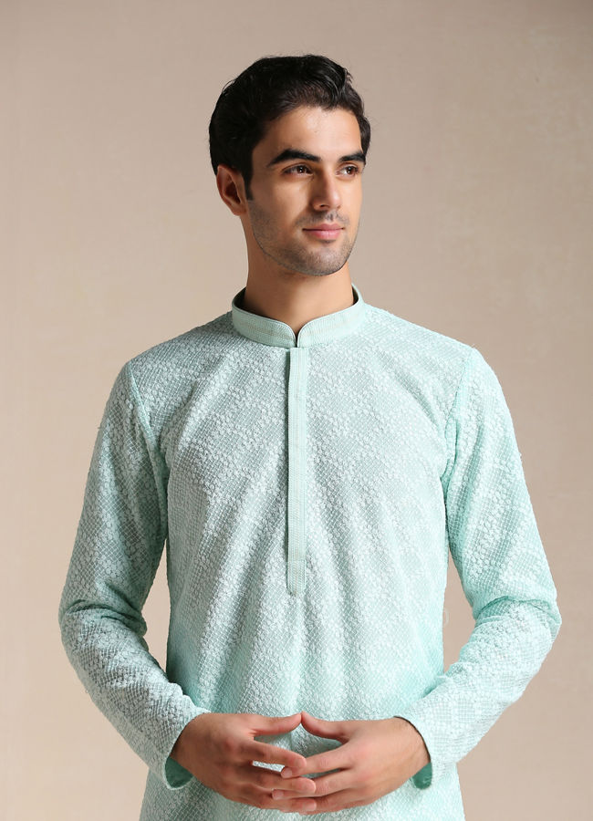 Manyawar Mint Green Chikankari Embroidered Kurta Set - India shopping